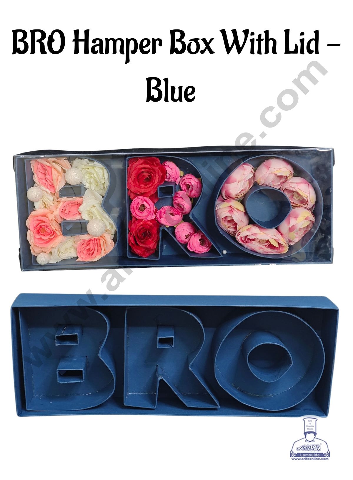 Blue BRO Monogram Flower Gift Box with Transparent Lid (Blue) - CAKE DECOR™