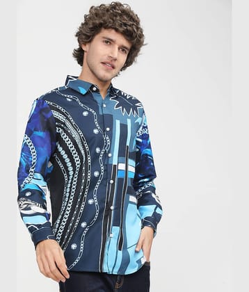 Highlander Polyester Slim Fit Printed Full Sleeves Men's Casual Shirt - Navy Blue ( Pack of 1 )
