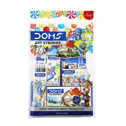Doms Art Strokes Kit | Perfect Value Pack | Kit for Creative Minds | Gifting Range for Kids | Combination of 10 Stationery Items | Pack of 1- Return gift for student