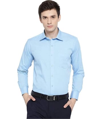 Makhanchor Cotton Blend Regular Fit Full Sleeves Men's Formal Shirt - Blue ( Pack of 1 )