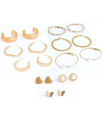 FASHION FRILL - Golden Stud Earrings ( Pack of 9 )