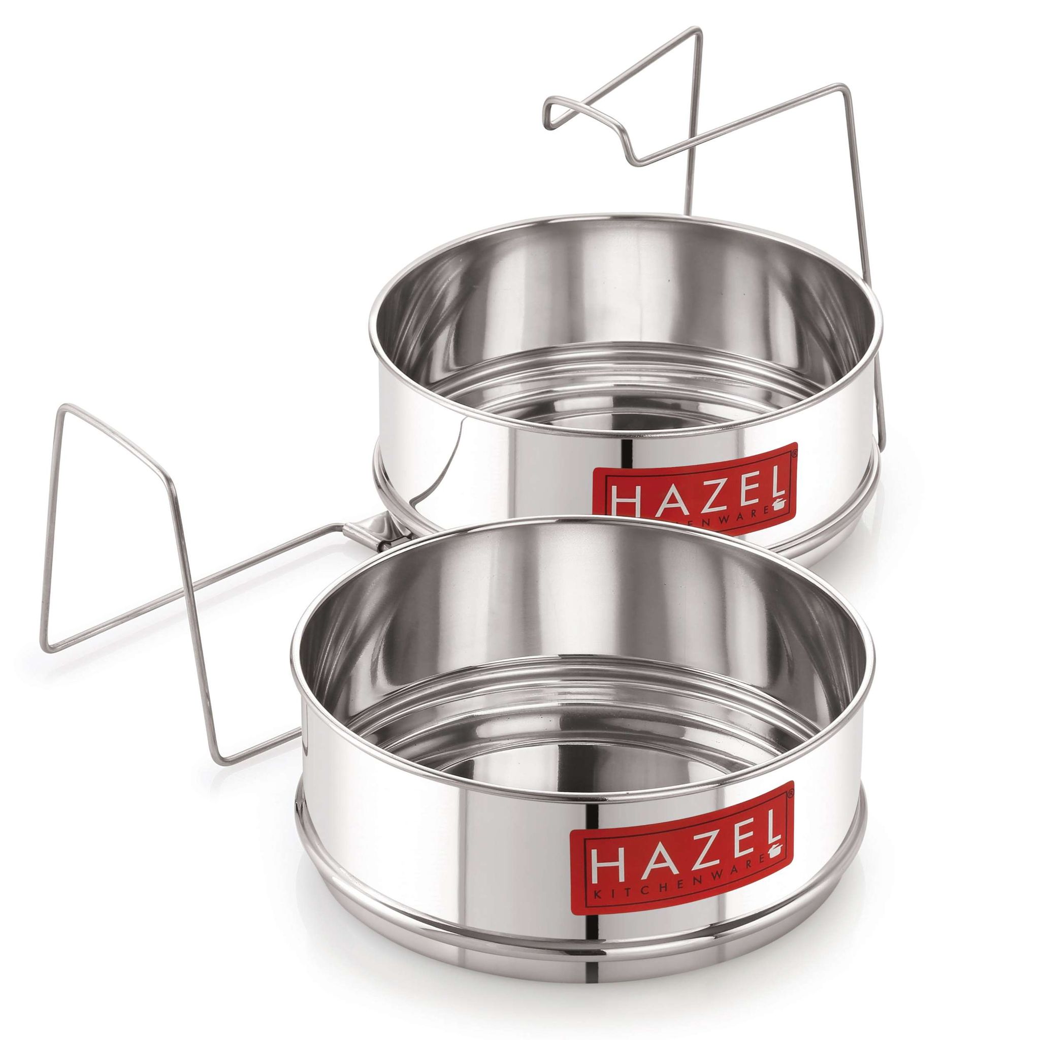 HAZEL Cooker Separator with Lifter , Dal Chawal Container for Cooker , Stainless Steel Flat Cooker Dabba for 3 Litre , Set of 2 Containers, Dia : 13 x Height : 4.1 cm