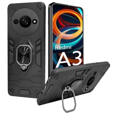 A rtistque Armor Bumper Back Case Cover for Redmi A3 (2024) / Redmi A3x / Poco C61 | Stylish Ring Holder & Inbuilt Stand | Shockproof TPU Protective Design | 360 Degree Poco C61 Back Cover - Black A rtistque Armor Bumper Back Case Cover for Redmi A3 (202