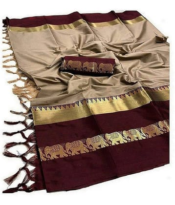 PRIHAL ART Kanchipuram Self Design Saree With Unstitched Blouse Piece ( Multicolour )