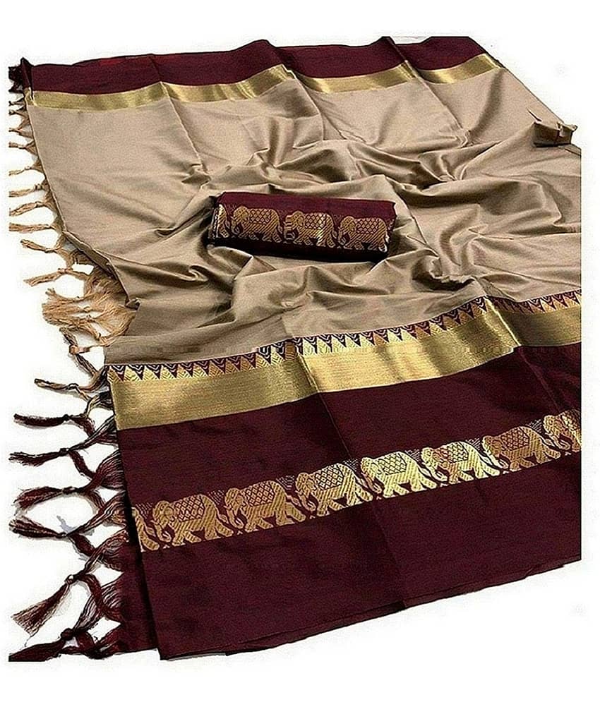 PRIHAL ART Kanchipuram Self Design Saree With Unstitched Blouse Piece ( Multicolour )