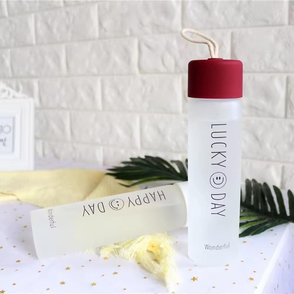 Glass Water Bottle With Plastic Cap 400 ML, Set of 1 Mini Glass Water Bottle, Leak Proof, Airtight Lid for Hot & Cold Water, Milk, Juice(COLOR & PRINT CHOICE NOT AVAILEBAL)