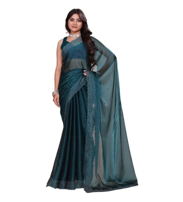 Women's Poly Silk Embellished Bollywood Saree With Unstitched Blouse 5.5Mtr (Green)-PID62025