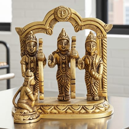Brass Ram Darbar Idol Statue | Handcrafted Ram Parivar Murti for Home Mandir, Height : 4.5 Inch (BSMAS1057 E)
