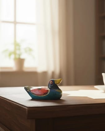 Icrafts Handmade Wooden Multicolor Duck Toy (L: 7.62 cm B: 7.62 cm× H: 2.54 cm) – Mini Eco-Friendly Traditional Wooden Toy for Kids