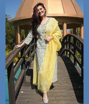 Royal Export Pack of 1 Cotton Blend Printed Straight Women's Kurti with Dupatta - ( White )