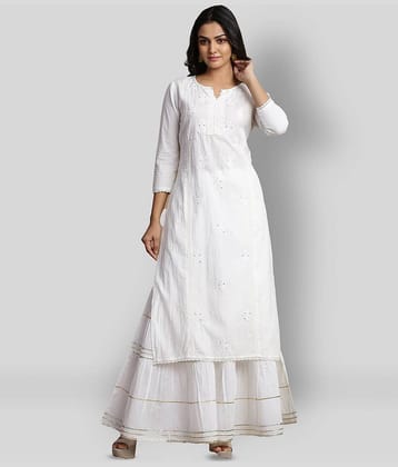 Juniper - White Cotton Blend Women's Straight Kurti ( Pack of 1 )