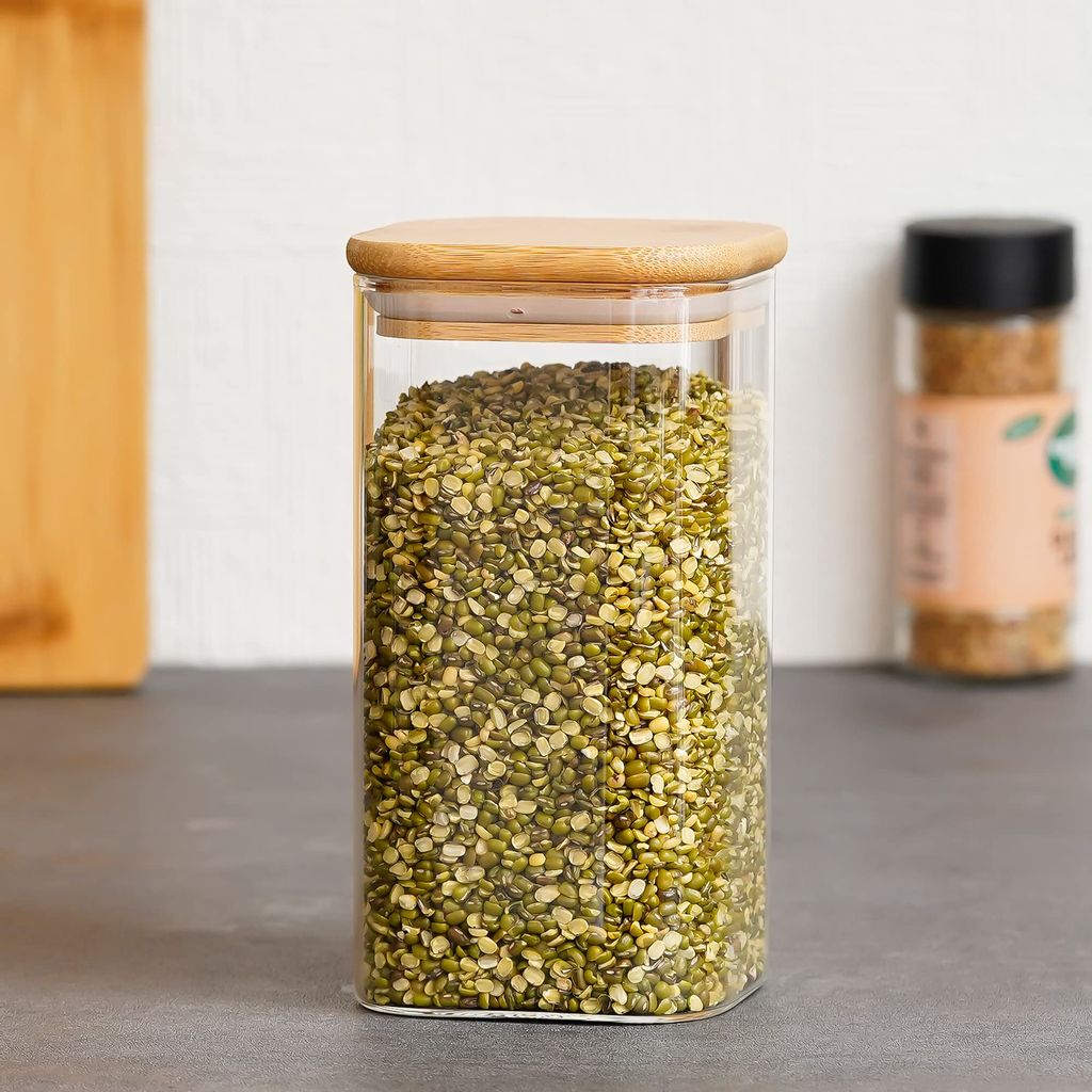 Femora Borosilicate Glass Bamboo Lid Air Tight Jar - 700 ML