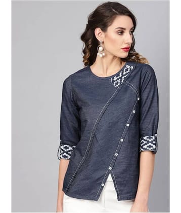 Yash Gallery Women's Denim Asymmetrical Top ( Navy Blue )
