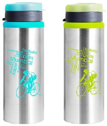 Nanonine Sprint Stainless Steel Flip Top Water Bottle, Assorted, 600 Ml, Set Of 2
