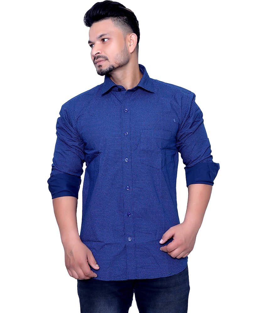 Aish N Ridh 100 Percent Cotton Regular Fit Solids Full Sleeves Men's Casual Shirt - Navy ( Pack of 1 )