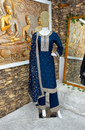 Party Wear Top Plazzo And Dupatta With Embroidery Work