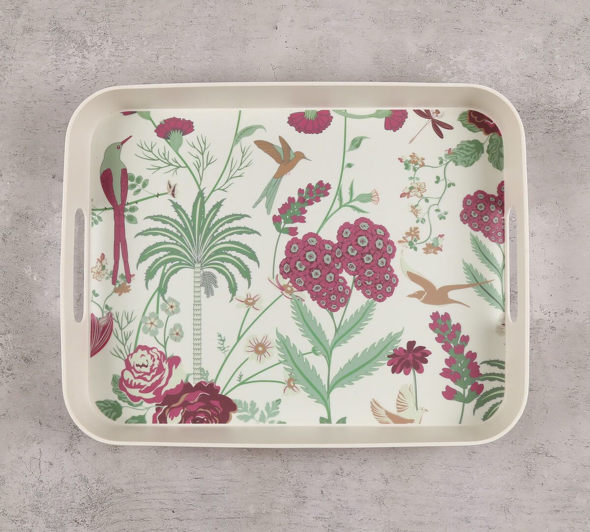 India Circus Grey Floral Galore Rectangle Large Bamboo Tray