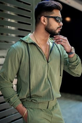 Peanut Check Hooded Green Tracksuit Co-ord - M