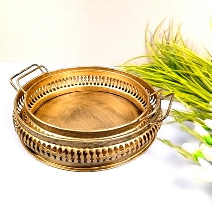 Serving Tray Set | Metal Trays For Tea, Coffee & Snacks | Multipurpose Decorative Tray & Platters - For Home, Dining Table Organization, Kitchen & Gifts - 12 Inch (Pack of 2)