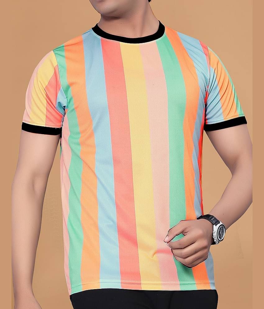 FABRIPPLE Polyester Regular Fit Printed Half Sleeves Men's Round T-Shirt - Multicolor ( Pack of 1 )