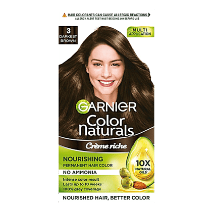 Garnier Color Naturals Crème Hair Colour, 70 ml + 60 g Shade 3, Darkest Brown 