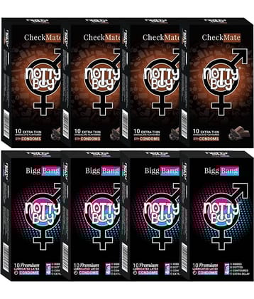 NottyBoy 4 IN 1, Dotted, Ribbed, Extra Time, Ultra Thin Chocolate Flavoured Condoms - 80 Units