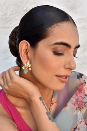 Kajal Mint Polki Stud Earrings-Polki