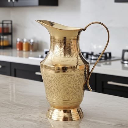 Brass Water Jug – 1 Liter | Traditional Dining Table Pitcher, Height : 8.5 Inch (BCMAS167 C)