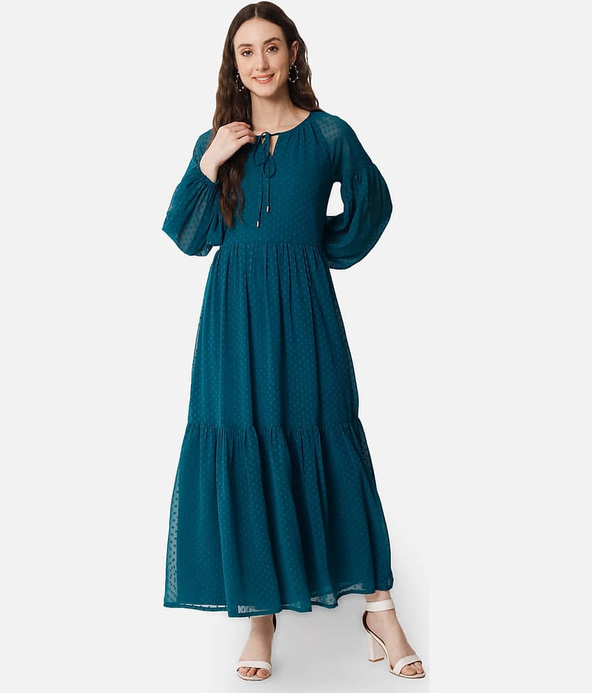 ALL WAYS YOU Women Georgette Printed Gown ( Teal )