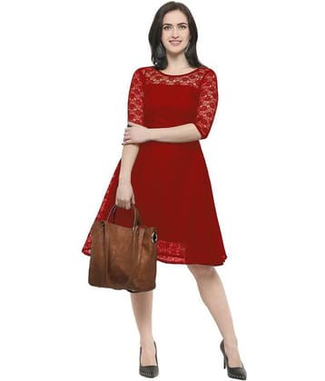 Qlinekart Women Net A-line Dress ( Red )