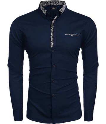 WEBRIC Cotton Blend Regular Fit Printed Full Sleeves Men's Casual Shirt - Navy Blue ( Pack of 1 )