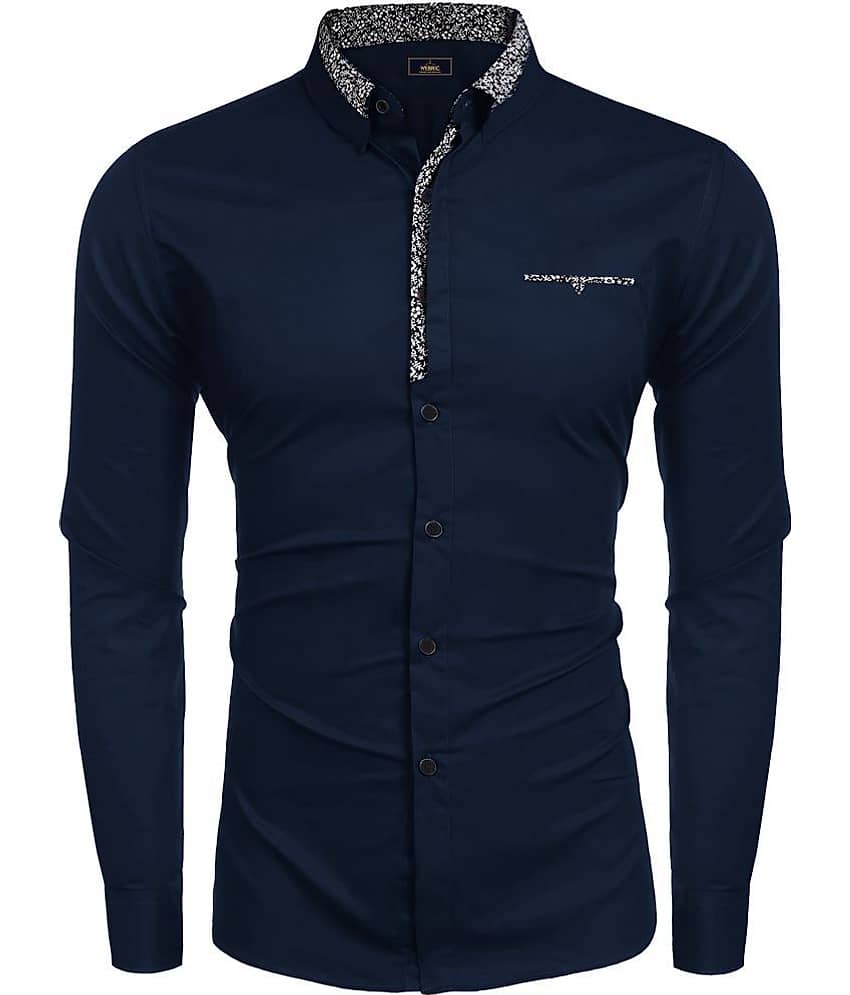 WEBRIC Cotton Blend Regular Fit Printed Full Sleeves Men's Casual Shirt - Navy Blue ( Pack of 1 )