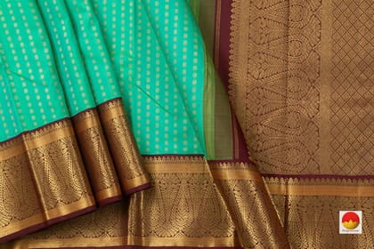 Sea Green And Brown Kanchipuram Silk Saree Handwoven Pure Silk Pure Zari For Wedding Wear PV NYC 740
