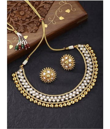 Sunhari Jewels Alloy Off White Choker Traditional Necklaces Set