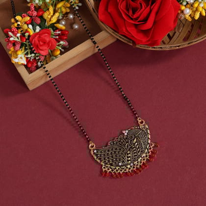 Red Color Mangalsutra (MS290RED)-Length: 44.00 CM x Width: 0.20 CM / Red / Alloy With Good Quality Gold Plated