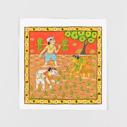 Eyaas Cheriyal Painting of Women in the Paddy Field in Traditional Rural Scene