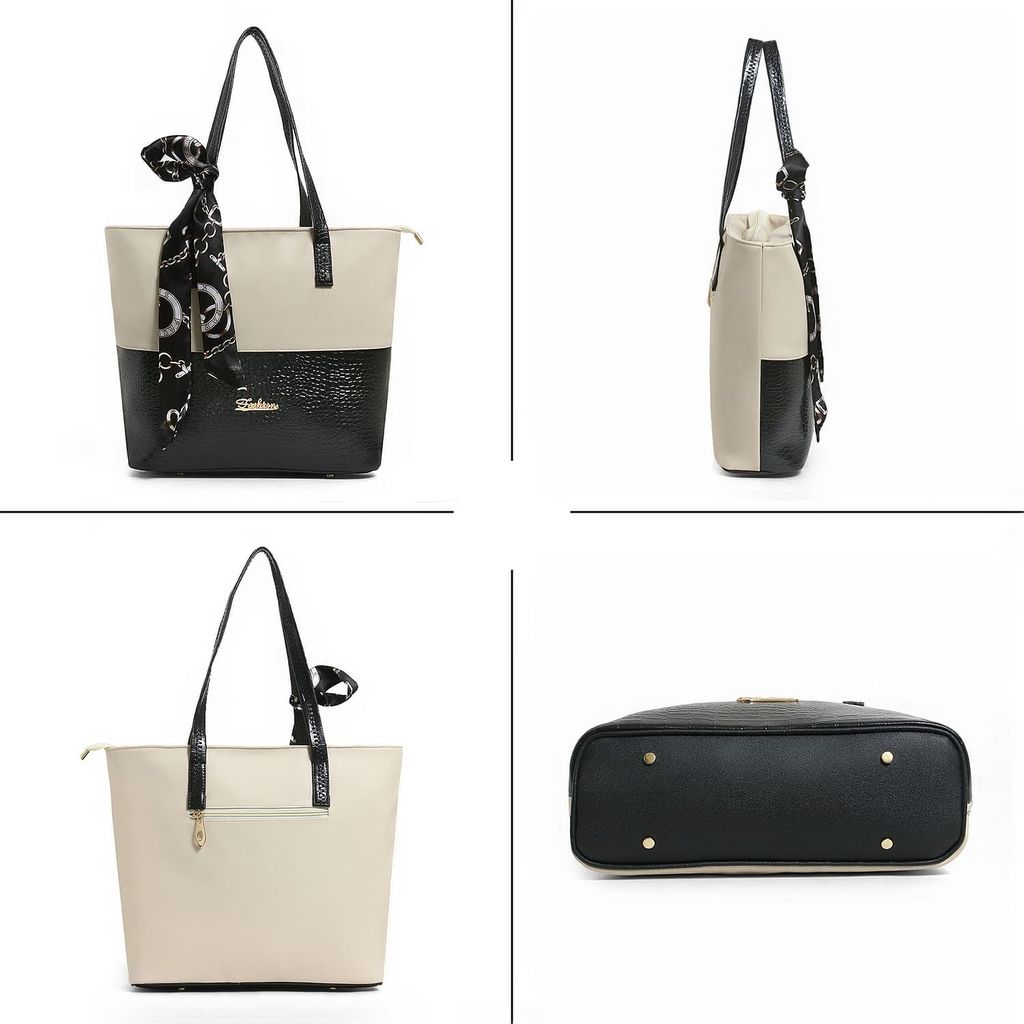 Elegant Two-Tone Handbag with Scarf Accent