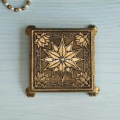 Brass Square Pooja Chowki - 5.5 Inch Height