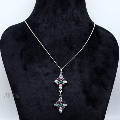 18 to 24 inches long adjustable 925 sterling silver chain necklace with gorgeous cut stone charm pendant , best gifting elegant necklace set314-18  inches
