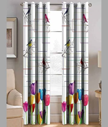 BELLA TRUE Printed Digital Printed Semi-Transparent Curtain 7 ft Pack of 2 White