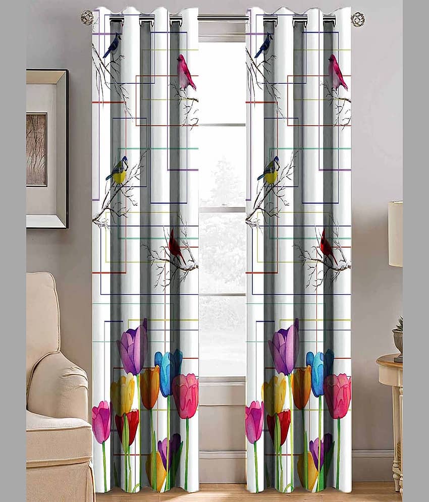BELLA TRUE Printed Digital Printed Semi-Transparent Curtain 7 ft Pack of 2 White