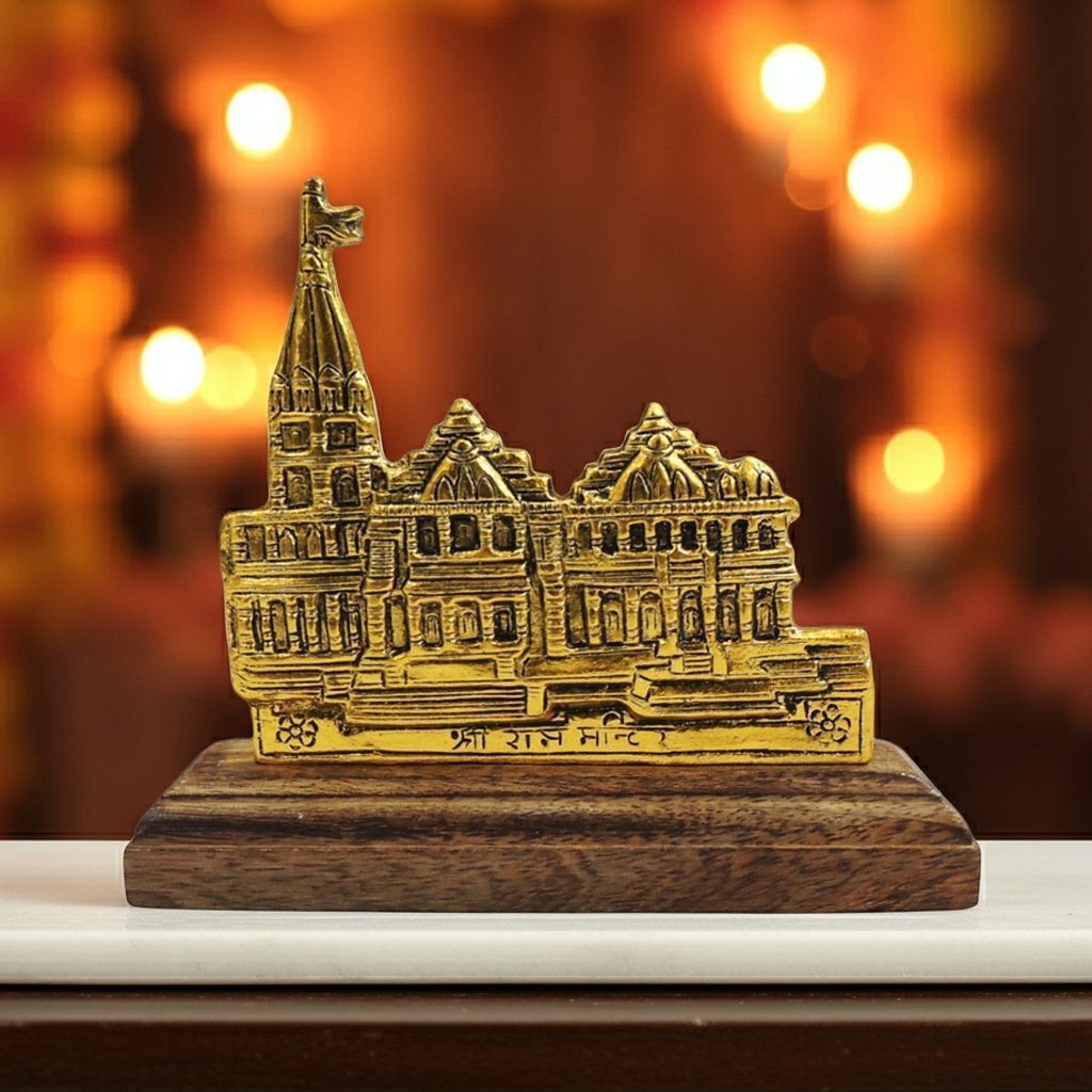 Aluminium Ram Mandir Statue � Ayodhya Ram Temple Religious Home Decor, Height : 4.2 Inch (ASMAS532 G)