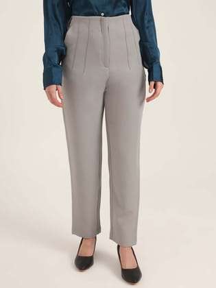 Women'S Luxury Banana Crepe Carbon Skin Fit With Multi Pleated Trouser-36