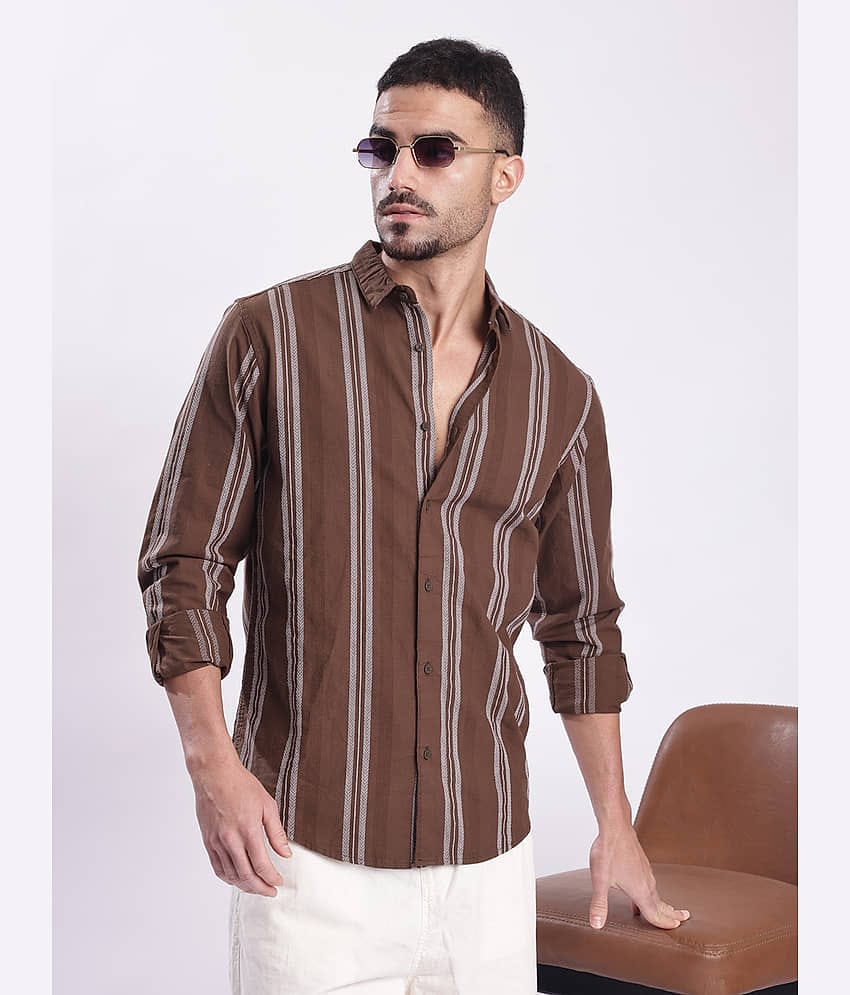 Bene Kleed 100% Cotton Regular Fit Striped Full Sleeves Men's Casual Shirt - Brown ( Pack of 1 )