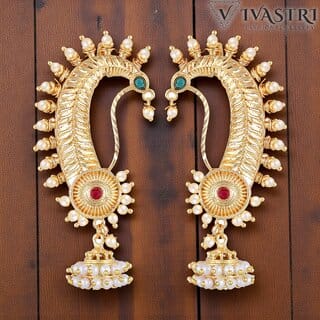 Vivastri Premium White Pearl Stone Work,Alloy Gold Plated Earcuff for Women & Girls