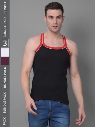 Men's Assorted Pack of 3 Solid Combed Cotton Racerback Styled Gym Vest