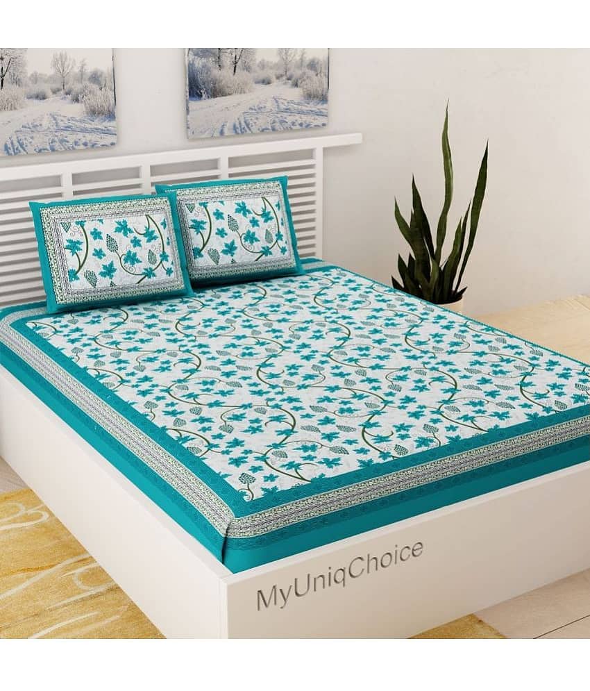 Uniqchoice Cotton 1 Double Bedsheet with 2 Pillow Covers ( Turquoise )