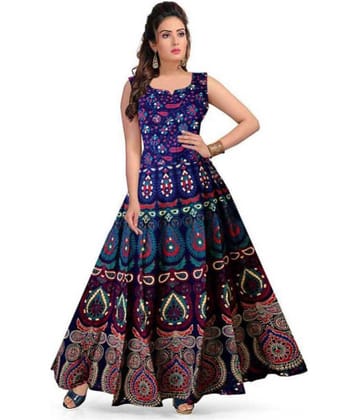 Frionkandy Cotton Blue A- line Dress