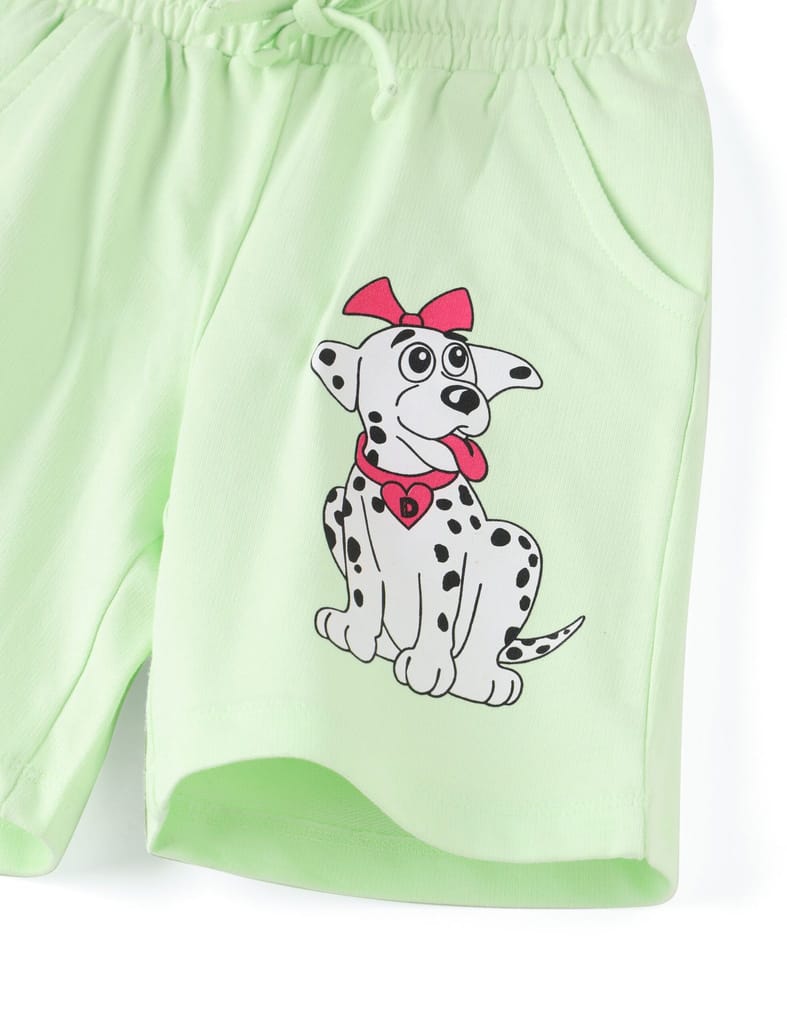 Trendy Kids Girls Shorts Cotton French Terry Patina Green “Cute Dog” 2025 at ShopCircuit | ONDC