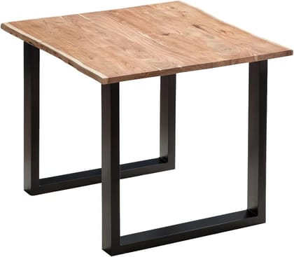 Sahajhast Solid Acacia Wood Dining Table with Real Wane Edge and Metal Legs  Natural Finish (Size - 90 x 90 cm )